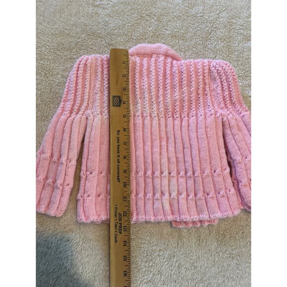 Vintage Cardigan Sweater Hand Knit Pink Cable Knit Bunny Buttons Easter - Picture 9 of 10